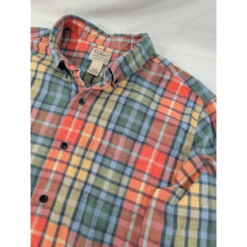LL Bean Shirt Mens XL Pastel Red Blue Plaid Flannel Button Down Traditional Fit